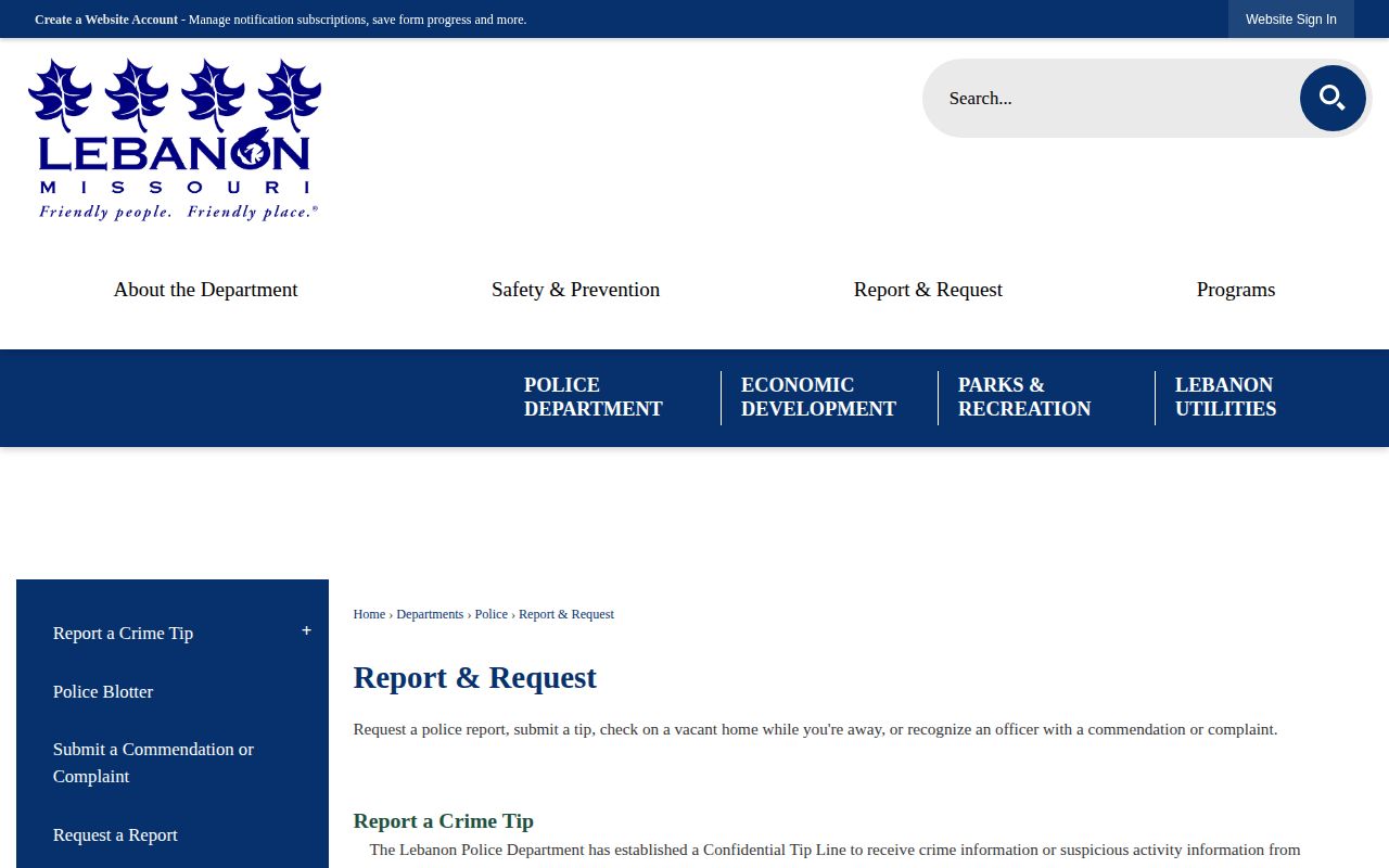 Laclede County Lebanon Police report-request source for Lebanon arrest records